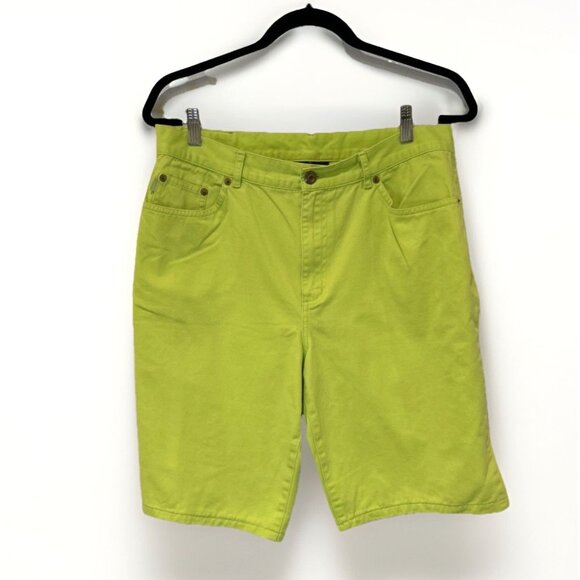 Vtg Lauren Jeans Co Womens Jean Shorts Green 12‎ Neon 90s Mom High Waist Bermuda - Picture 2 of 10